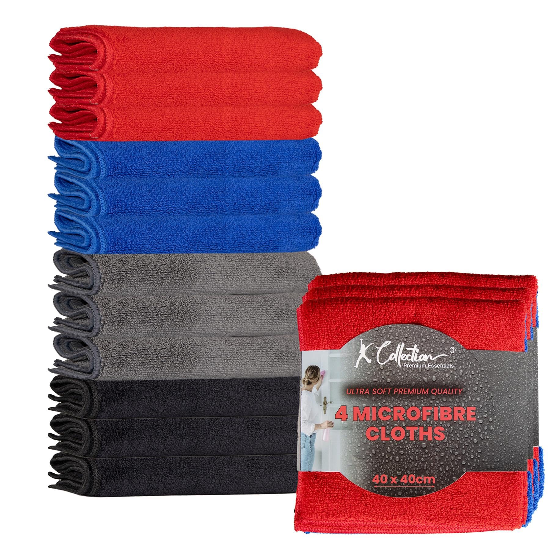 Premium Microfibre Cleaning Cloth –- Multifunctional Heavyweight (400gsm) Reusable – XL (40x40cm) and Jumbo (50x70cm) Size - Lint Streak Free Washable Duster for Professional and Home, Office & Garage