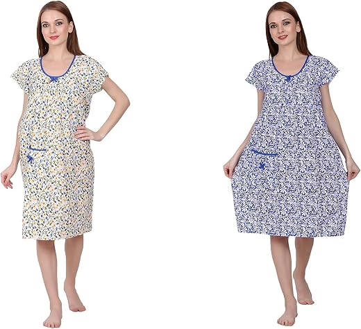 Breezly Woman's Long Short Combo Cotton Nighty