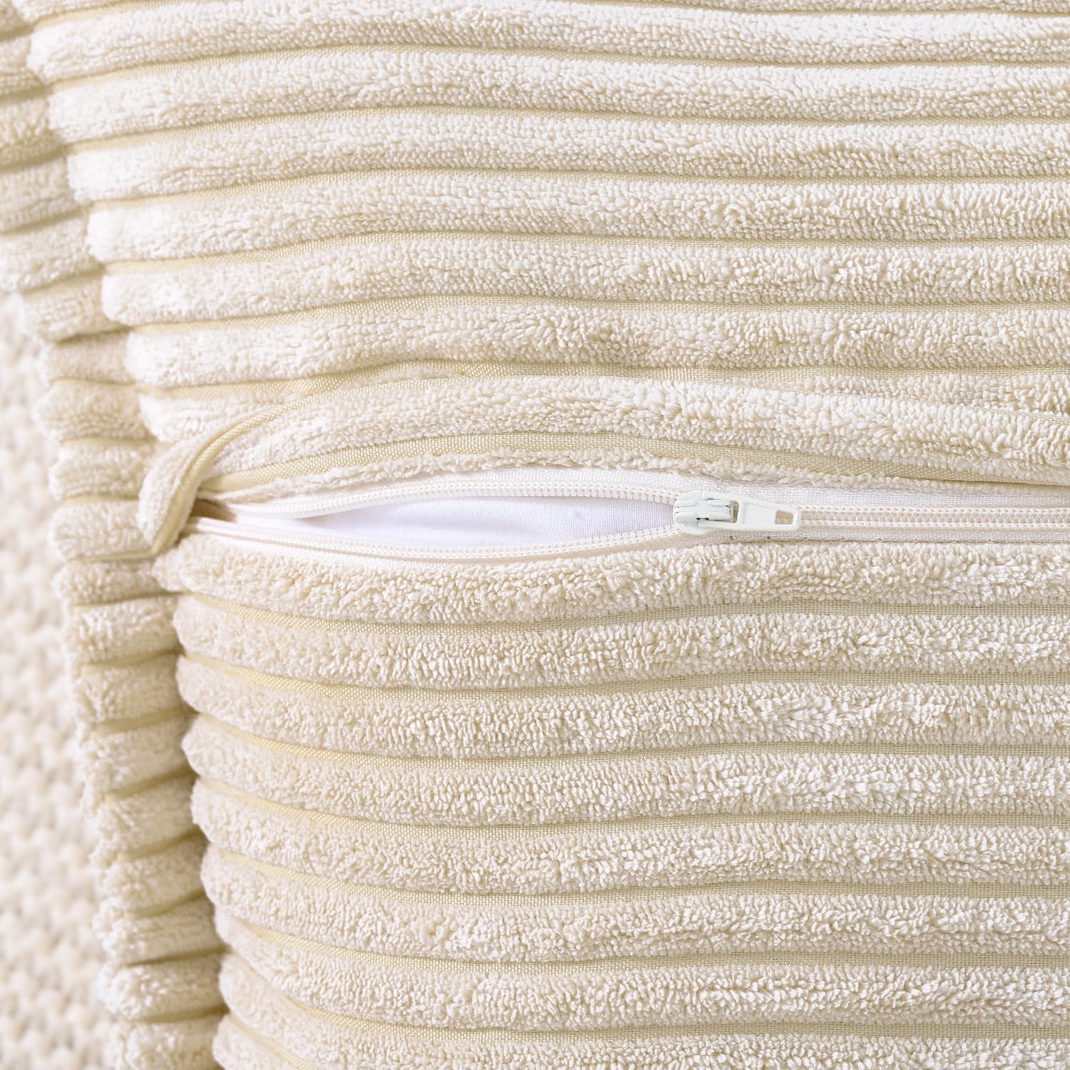 MADIZZ Beige Corduroy Throw Pillow Covers 24x24 inch with Fringe Edge Set of 2 Super Soft Boho Striped Pillow Covers Broadside Decorative Textured Throw Pillows for Sofa Bedroom Pillow Shell