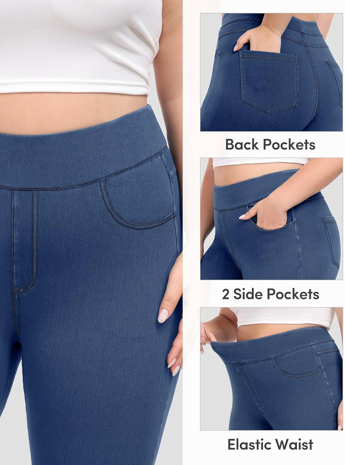 IUGA Stretchy Jeans for Women High Waist Jeggings Tummy Control Skinny Jeans Pull on Leggings with Pockets Trendy Casual