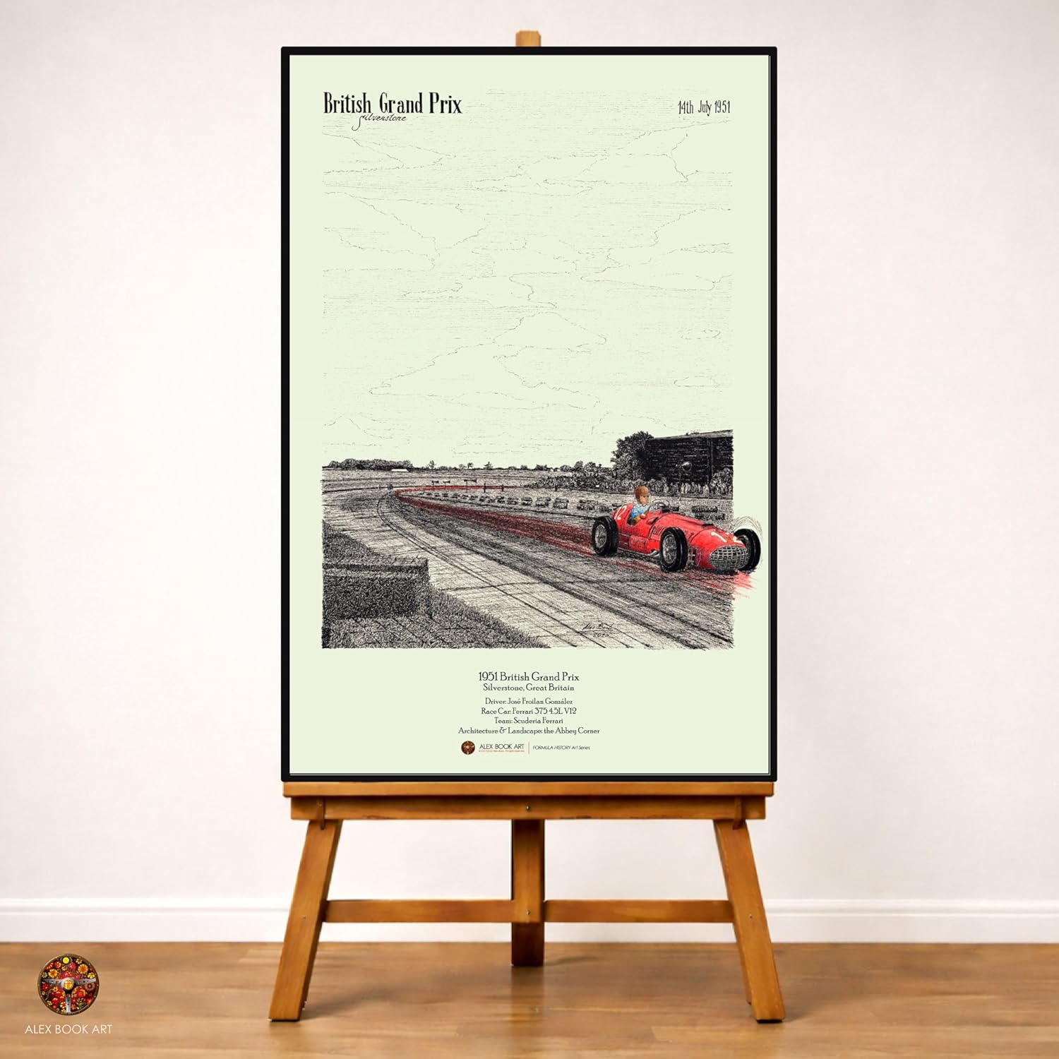 1951 British GP Silverstone Fine Art Print - José Froilan González Formula Racing Wall Art Poster - Best Home, Office, Garage Decor Gift for Race Car Fans