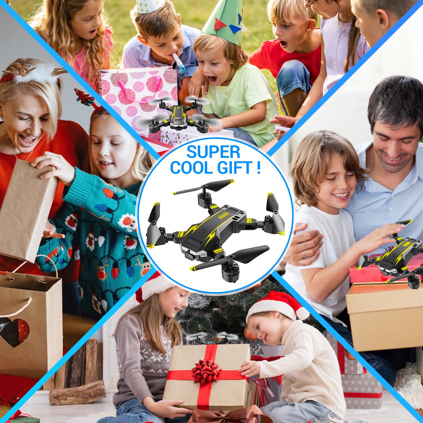 Drone con Doppia Camera HD per Principianti, Drone Pieghevole per Bambini, 3D Flip, Decollo/Atterraggio 1 Tasto, Modalità Headless, Volo a Waypoint, per Bambini o Novizi, 2 Batterie
