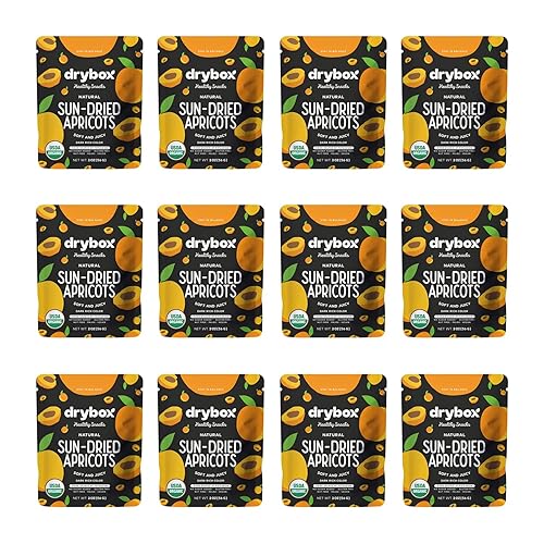 Drybox Albaricoques turcos secos sin sulfuro, 12 paquetes de almuerzo, sin azúcar añadido, albaricoques secos orgánicos sin OMG para la escuela,