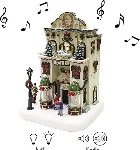 Miniatura 4 de MOMENTS IN TIME Tienda de Joyería Fina11”H Pueblo Navideño Iluminado con Edificio de Luces LED y Música de Navidad Decoración Festiva de Poliresina