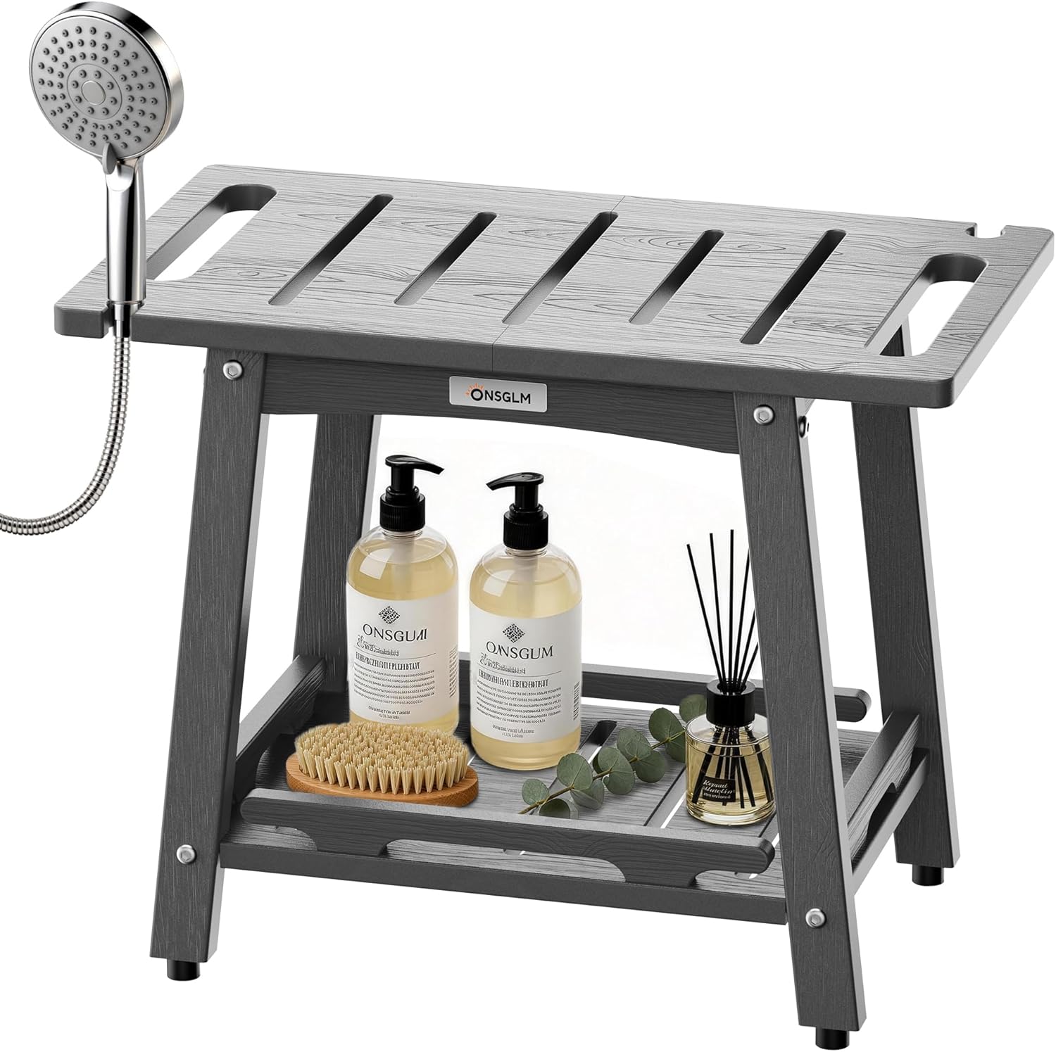 22" Large Shower Bench Seat, Non-Slip Shower Benches for Inside Shower to Sit on, HDPE Waterproof Shower Stool, Shower Chair with Adjustable Feet for Bathroom, Indoor/Outdoor Use, Grey