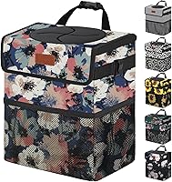 Vista 12 de Cubo de basura para coche, marrón, capacidad de 2.2 galones, impermeable, material de poliéster, correa ajustable, diseño colgante, forro a prueba