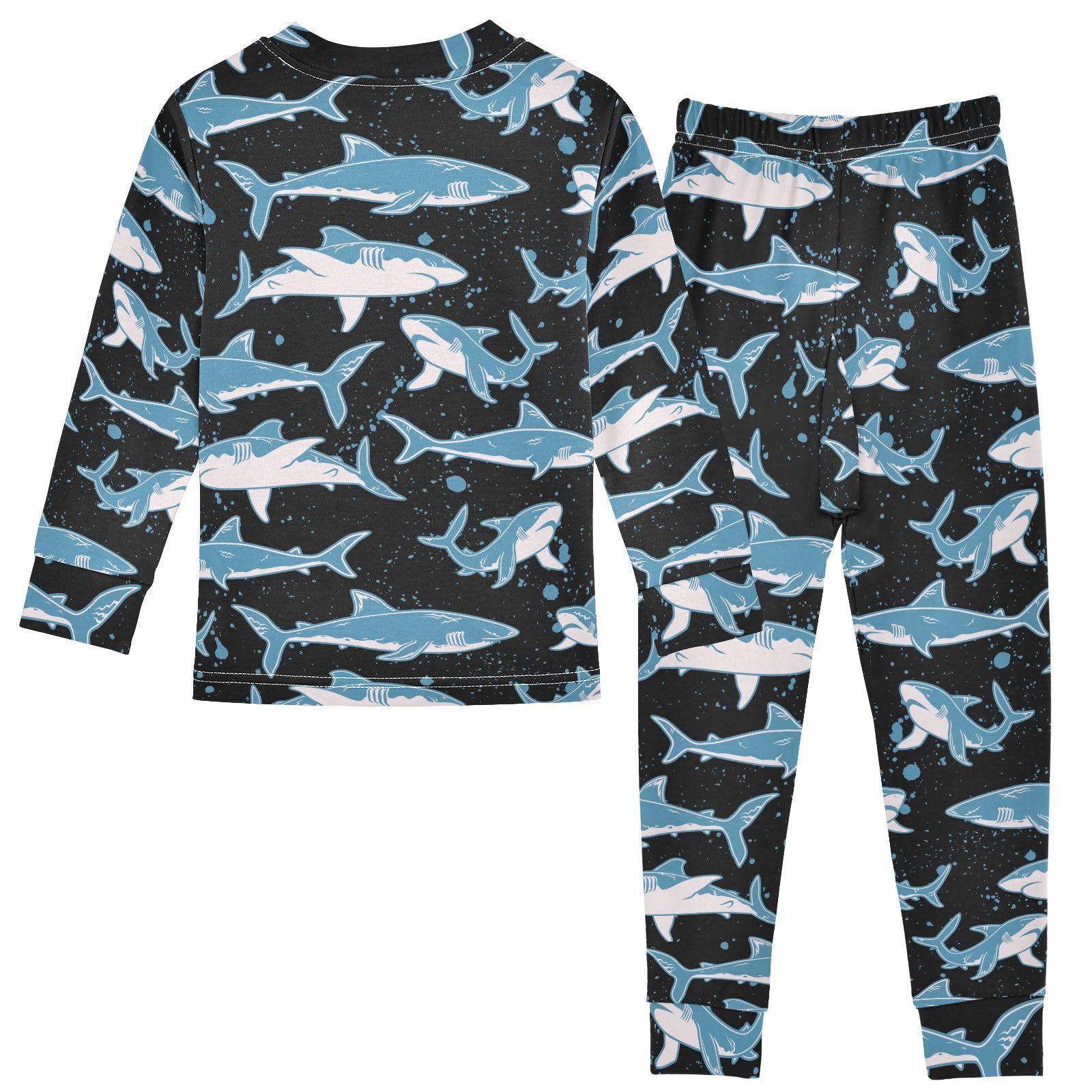 JHKKU Shark Pajamas Set Cotton 2 Piece Soft Comfy Pjs Long Sleeve Lounge Sleepwear 8Y