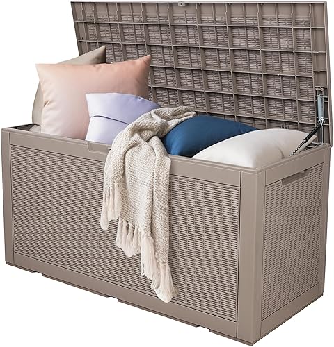 Caja de cubierta, caja de almacenamiento para interiores y exteriores de 100 galones hecha de material de resina impermeable y resistente al sol,