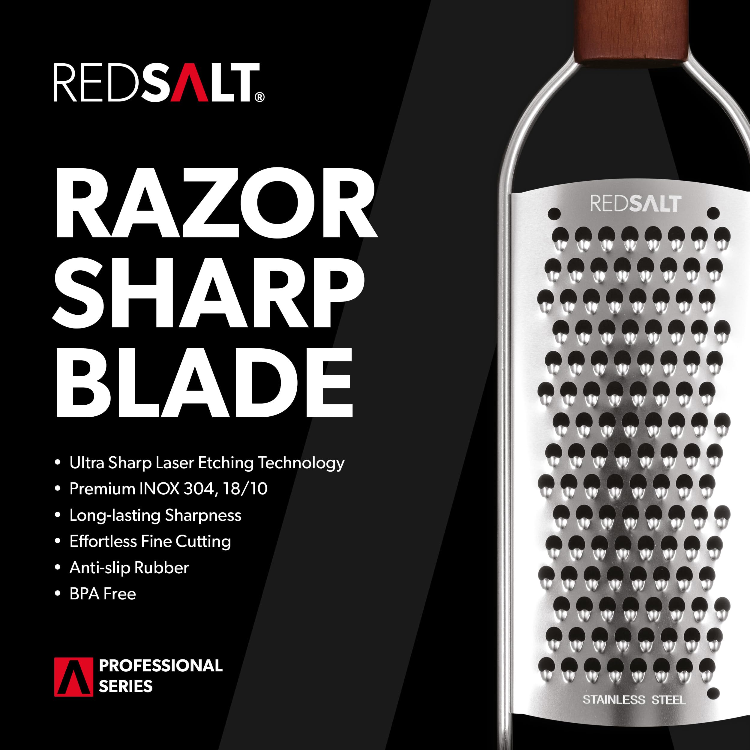 REDSALT® Premium Coarse Julienne Grater INOX 304 18/10 Stainless Steel rasp Wooden Handle for Cheese pecorino Parmesan Vegetable Carrot Potato Zucchini Celery - Image 3