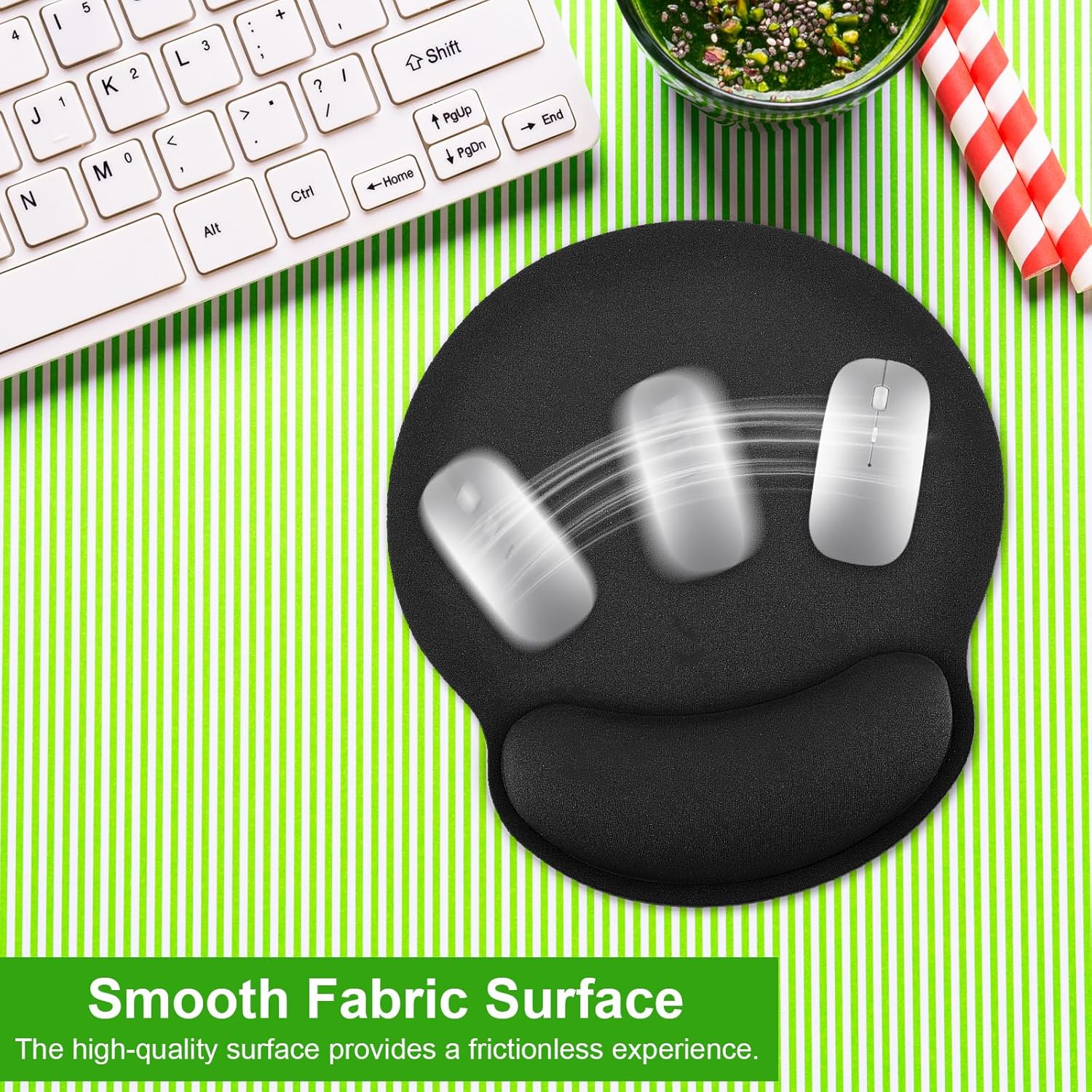 6 Pcs Ergonomic Mouse Pad with Wrist Rest Support, Comfortable Mousepad with Smooth Wrist Support Surface & Non-Slip PU Base, Comfortable Computer Mouse Pad for Computer, Laptop, Office & Home