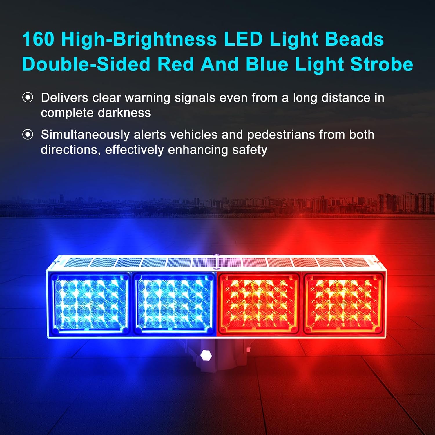 Aolyty Solar Strobe Light, Bright Red & Blue Light Flashing IP65 Waterproof Solar Warning Light Double-Sided Security Caution Lights 2 Modes 160LEDs for Construction Site, Crossroad, Driveway ﻿ (1)