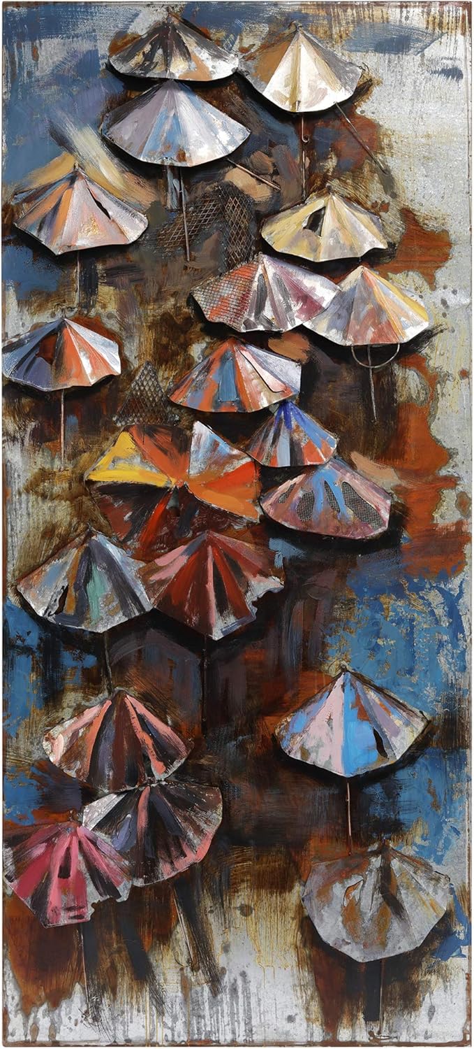 Empire Art Direct "Umbrellas" Mixed Media Hand Painted Iron Wall Sculpture by Primo
