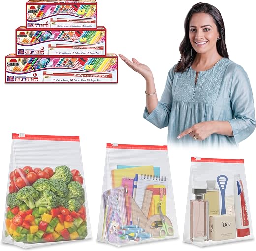 Shalimar Zip 'N' Slider Bags | Combo Pack (Small + Medium + Large) | Pack of 45 Bags | Ziplock/Vegetable/Fruit/Fridge/Mult...