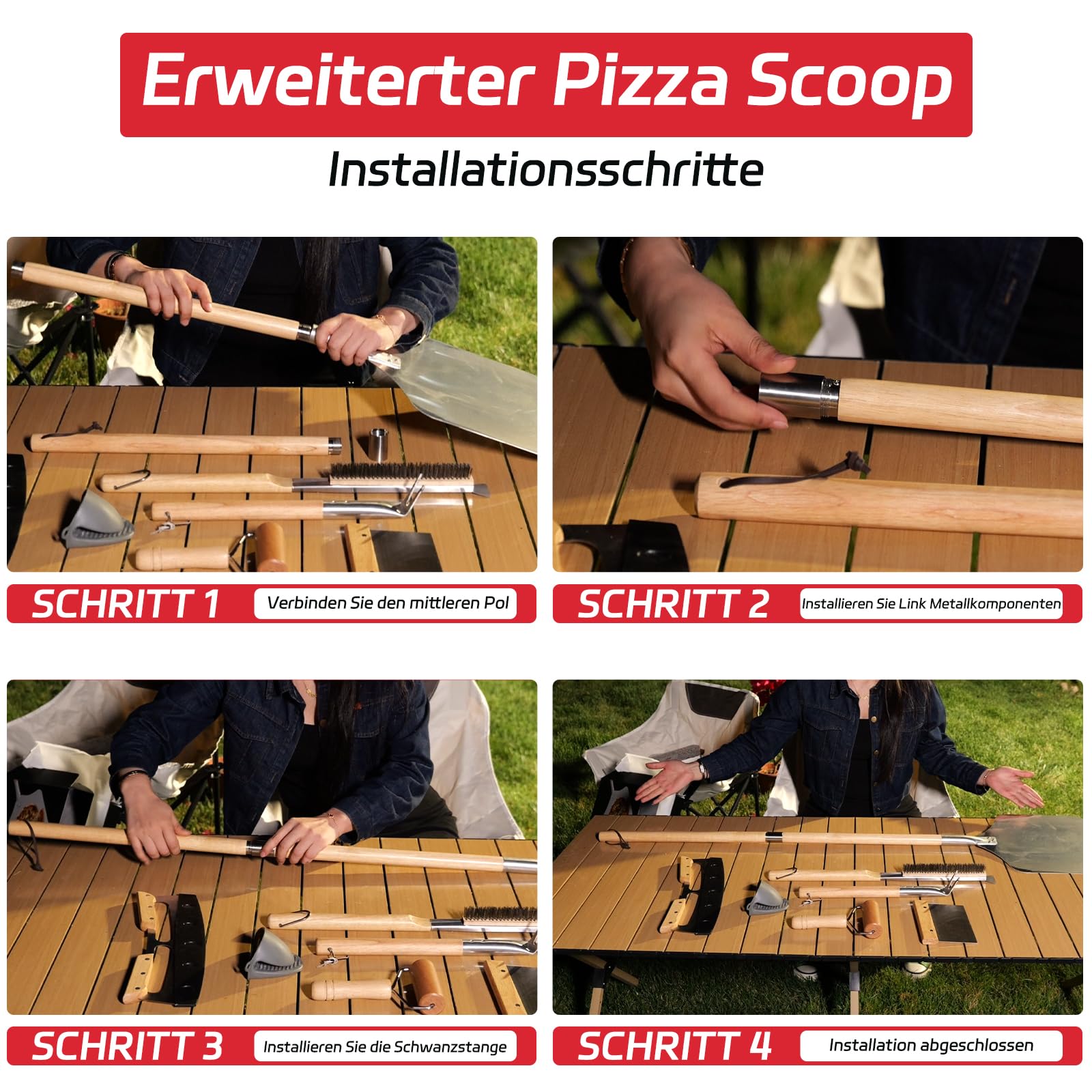 7tlg Pizza Schieber Set, Pizzaofen-Zubehörset, Premium Pizzazubereitungsset für Heim und Außenöfen, inkl. 12 Zoll Pizzaschieber, Ofenbürste, Bubble-Popper, Wippschneider, Teigrolle und Schaber