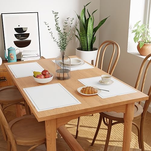 Miniatura 2 de Encasa Homes - Manteles individuales para mesa de comedor de 100 % algodón puro con vainica, tamaño 19 x 13 pulgadas (rectangular), color blanco,