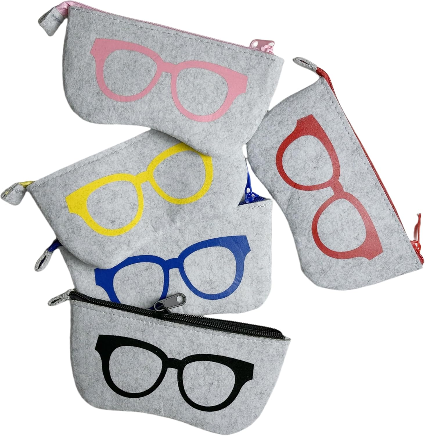 5 Pack Soft Felt Zipper Eyeglasses Bag – Portable Glasses Case, Sunglasses Pouch, Gift for Men/Women