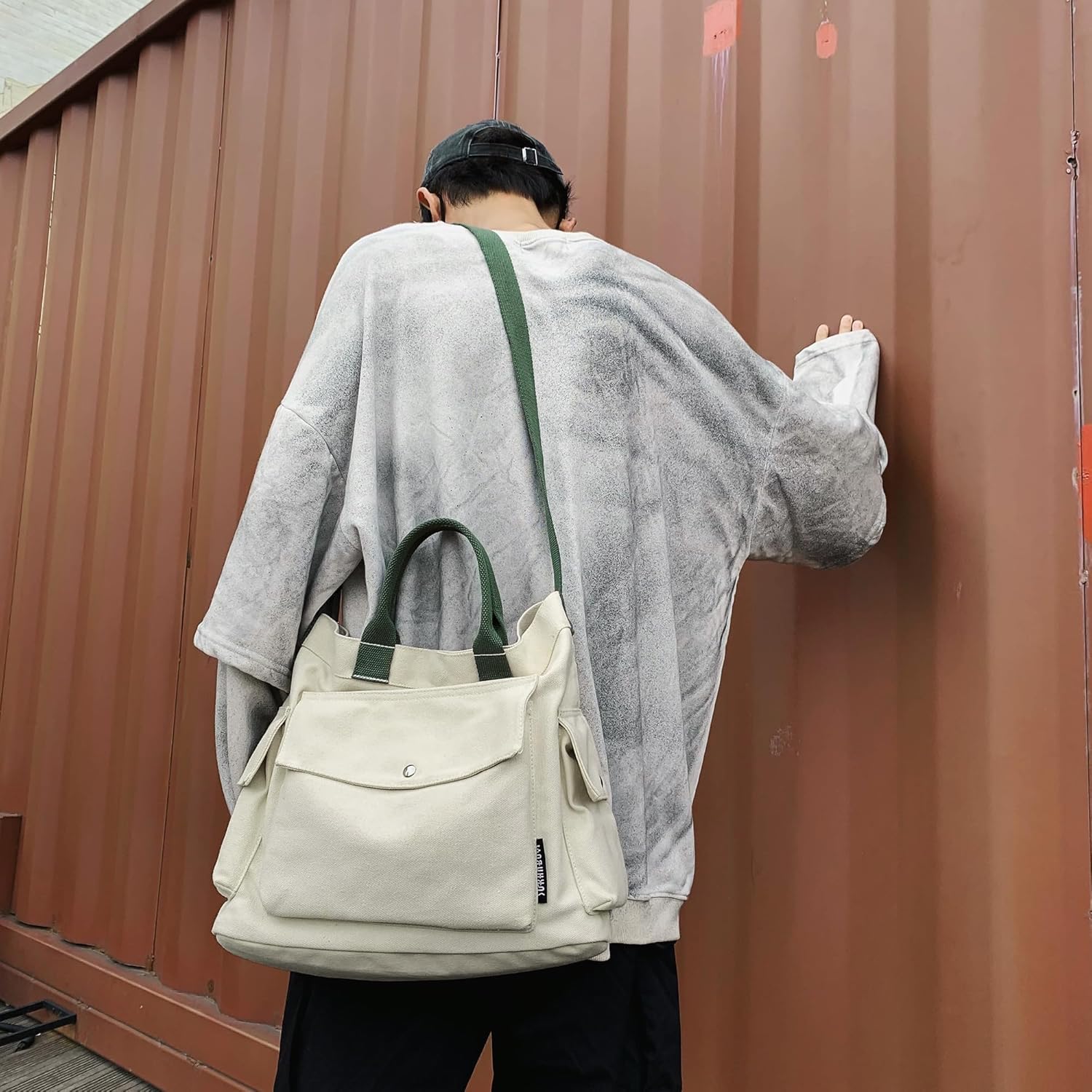 Canvas Messenger Tote Bag Large Hobo Crossbody Bag with Multiple Pockets Casual Shoulder Handbag for Women and Men