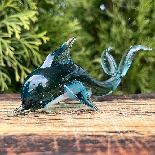 Miniatura 9 de Blue Glass Dolphin Figurine Hand Blown Miniature Sea Animal Sculpture Art Glass Dolphin Gift Collectible Ocean Decor Small Blue Fish Figurine