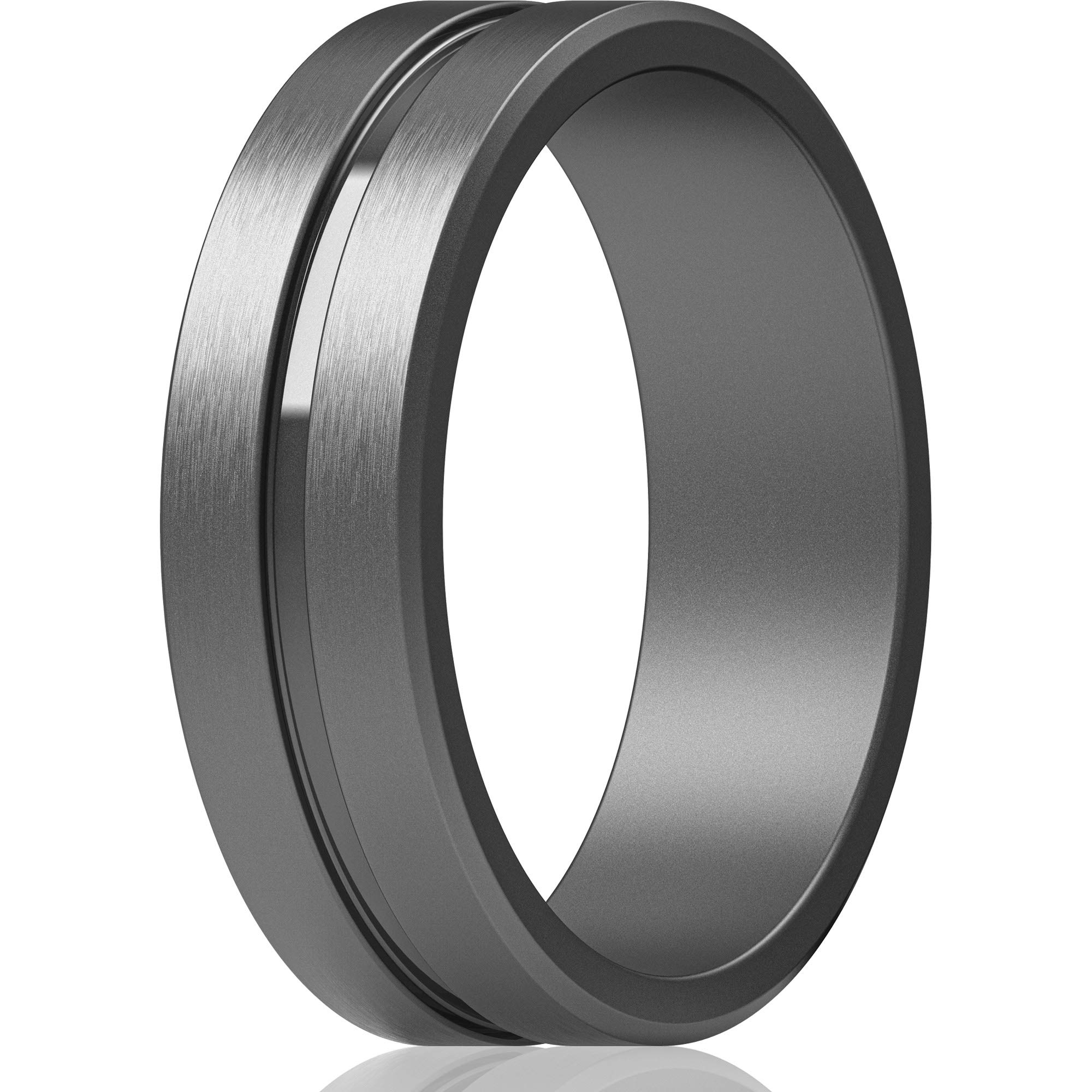 ThunderFit Silicone Wedding Rings For Men, Beveled Brushed Top Edges 6.35mm Wide 2mm Thick - 1/4/7 Variety Multipack, 7.5 - 8 (18.2mm), Silicone, No Gemstone