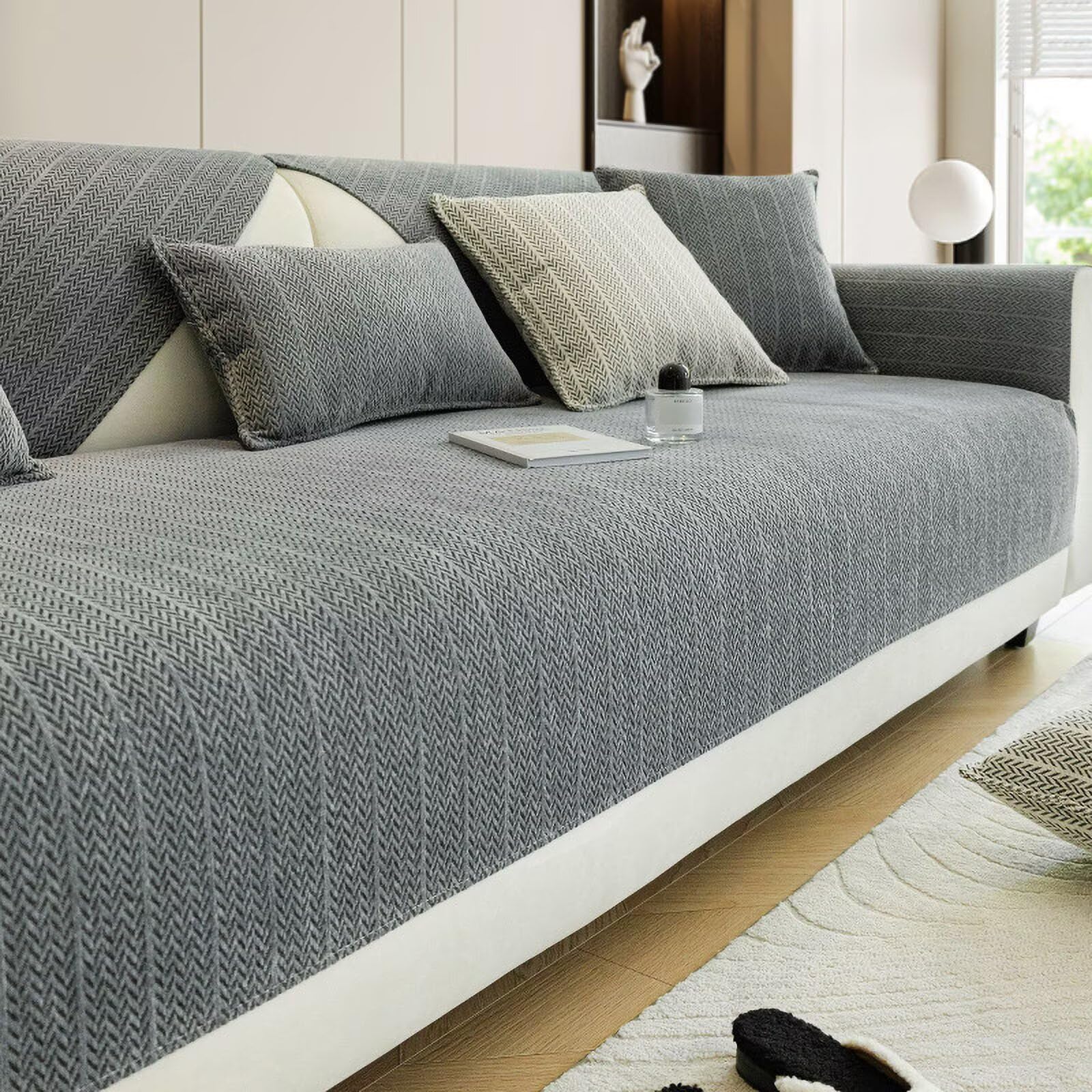 Sofa Throw, Universal for All Seasons, Sofa Cover, Couch Throw, Sofa Protection, Sofa Cover, Corner Sofa, L-Shaped Couch Cover, Sofa Protector, Scratch-Resistant, Dog/Cat (Dark Grey, 90 x 120 cm)