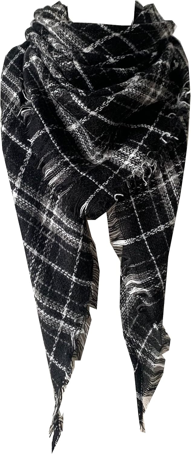 Wander Agio Womens Warm Long Shawl Winter Wraps Large Scarves Knit Cashmere Feel Plaid Triangle Scarf