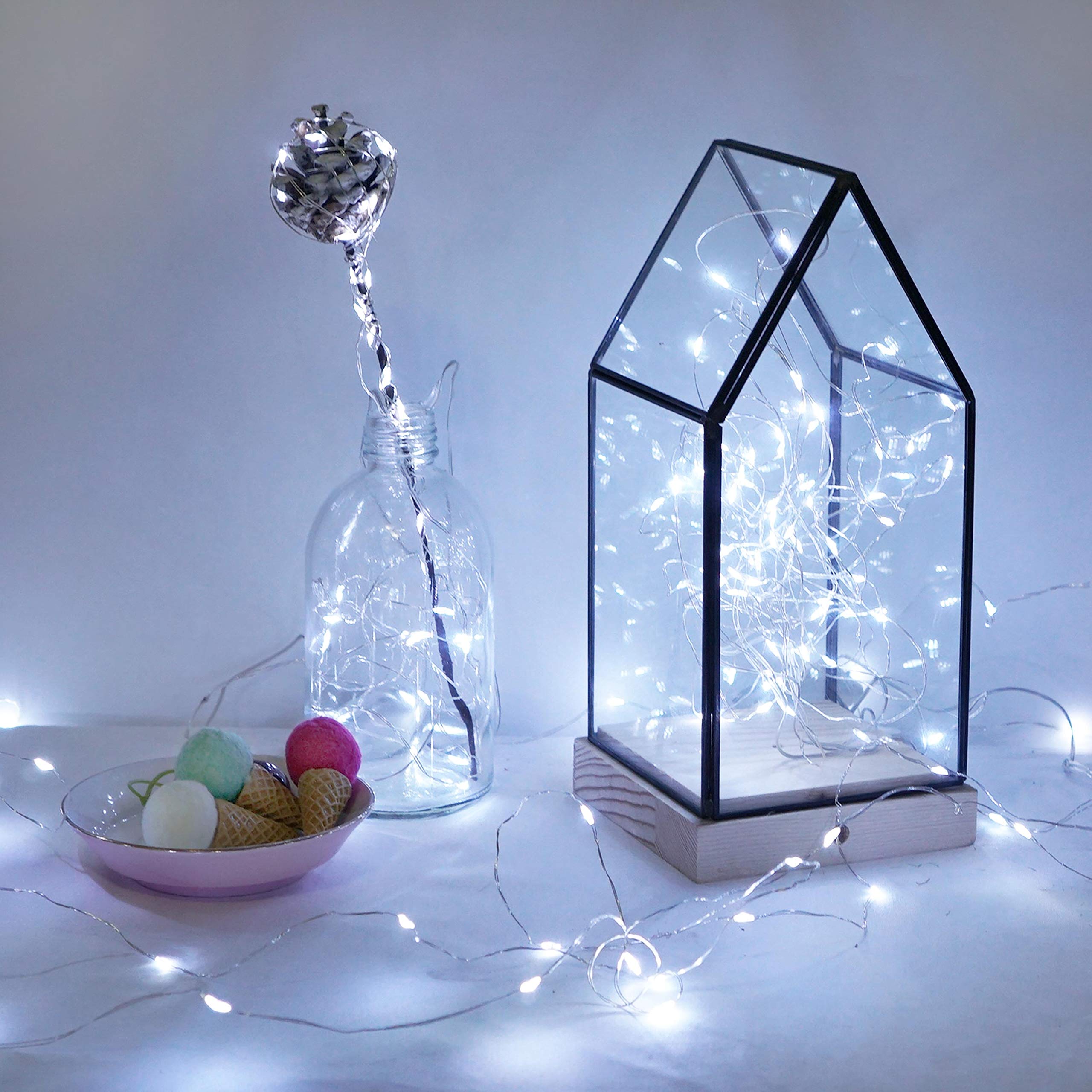 Paquete de 36 luces de hadas que funcionan con pilas, 20 luces LED de 6.6 pies/2 m, impermeables, mini luces de luciérnaga de alambre plateado para tarro de masón, decoración de boda y Navidad