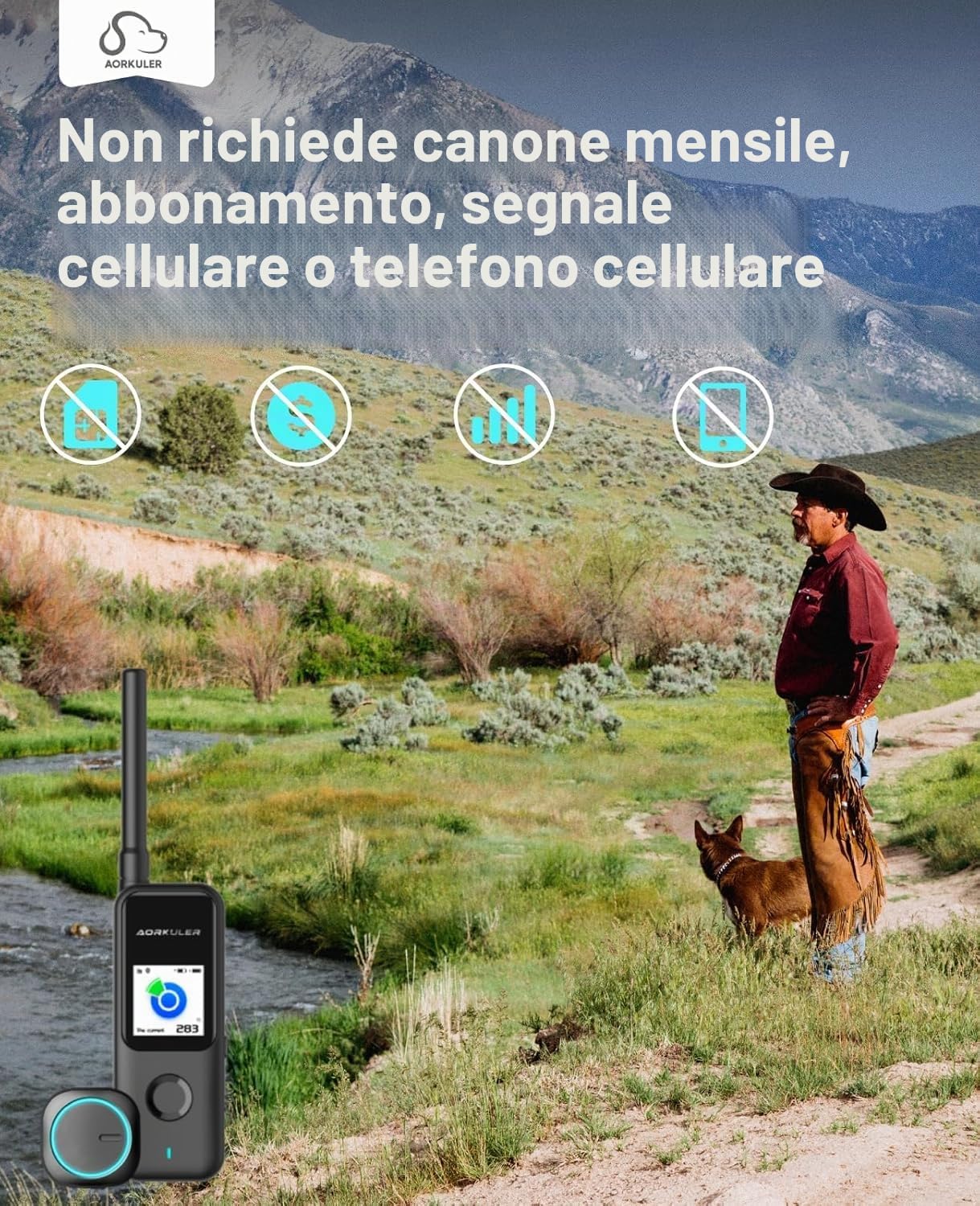 Aorkuler Localizzatore GPS per cani da esterno per aree senza segnale, localizzatore per animali domestici, localizzatore in tempo reale, per escursioni, passeggiate, campeggio, lavori in aree