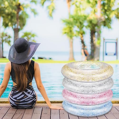 Miniatura 7 de Zhanmai 4 piezas de tubo inflable para piscina, anillo de natación transparente con purpurina colorida, flotadores de piscina para adultos, tubo