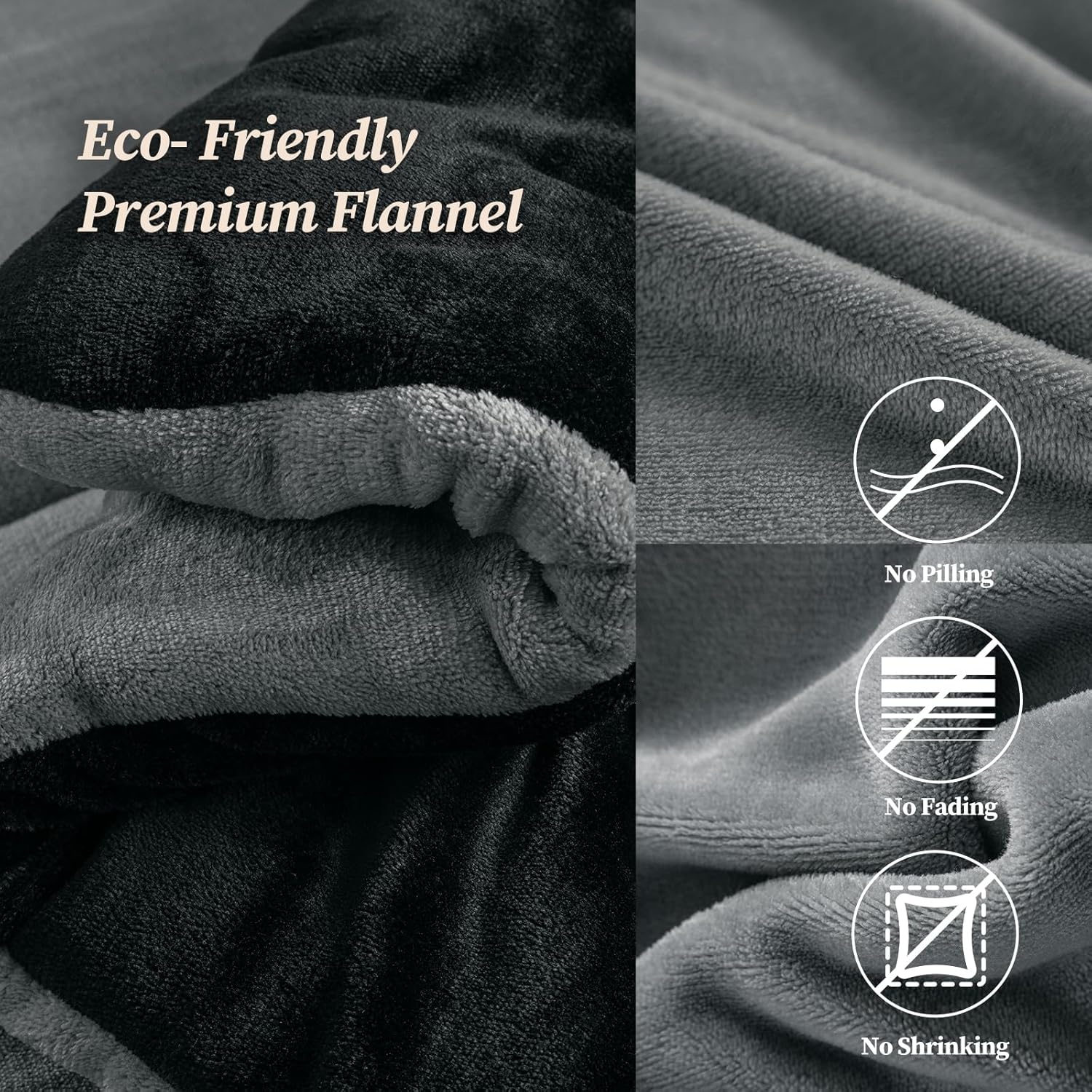 Petrichor Velvet Flannel King Comforter Set- Gray and Black Blanket,Luxury Fuzzy Heavy Bedding Set, 3 Pieces Plush Winter Bed Set with Comforter (90"x104") & 2 Pillow Shams (20"x36") - Image 4