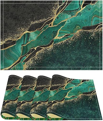 Miniatura 11 de Juego de 4 manteles individuales de mármol dorado y gris, pintura abstracta moderna, arte impreso, manteles para mesa de comedor, restaurante,