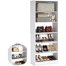 Unikito 25 Closet Organizer System, Freestanding Shoe Storage Shelves, Standalone Wood Shoe Rack, Heavy Duty Walk in Closet Tower for Bedroom, Mudroom and Entryway, 25" W x 16" D x 80" H, White