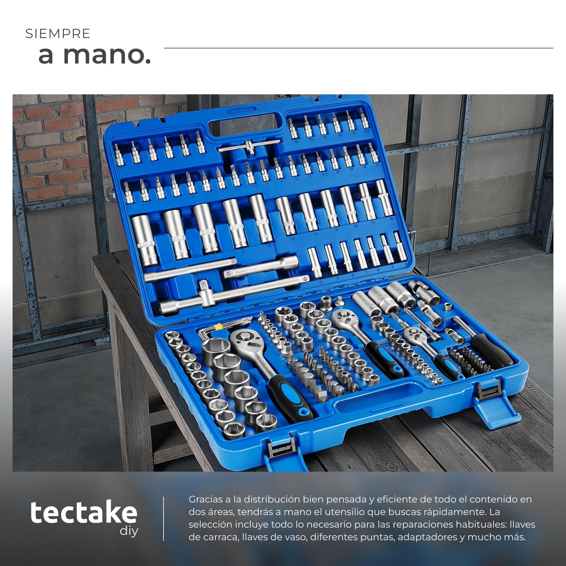 tectake® Maletin Profesional, Juego de Llaves de Tubo, Llaves Torx, Caja herramientas, Kit de Bricolaje, Maletín Herramientas, Acero Cromo Vanadio - 171 piezas Azul