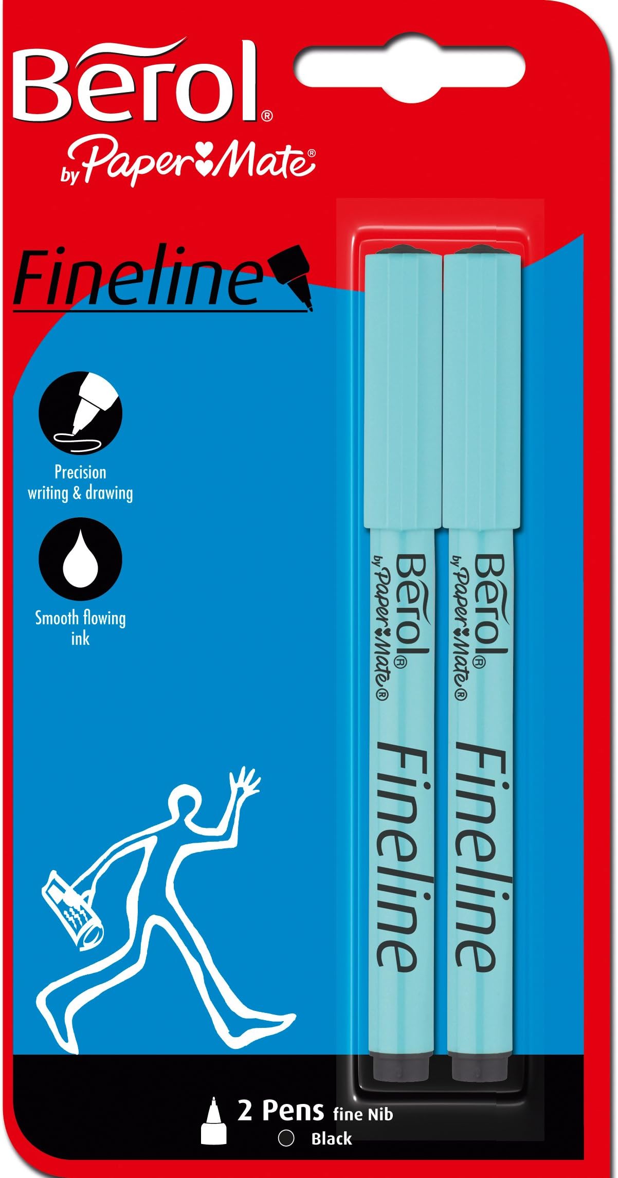 Berol Fineline Pen Fine Nib 0.4mm - Black (Pack of 2)