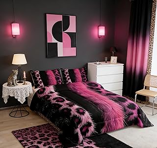 jejeloiu 3D Pink Leopard Bedding Set