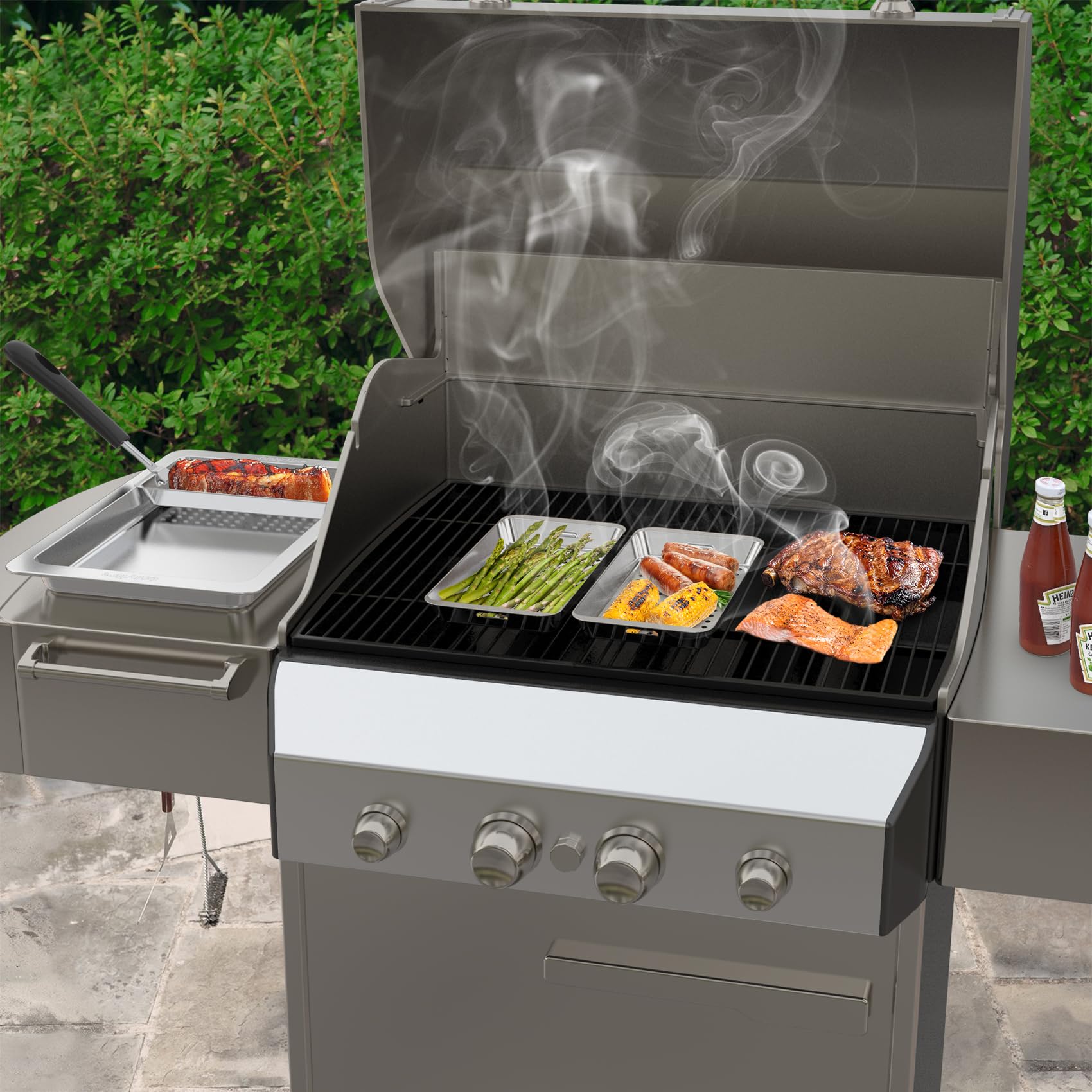 onlyfire Panier Grille pour Barbecue Set, Panier à Barbecue, Panier à Légumes, Comprend 3 Panier à Griller Trous en Acier Inoxydable, Panier Cuisson pour la Cuisson des Poissons, Légumes ou Crevettes
