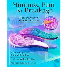 Lily England Detangler Hair Brush for Curly, Thick, Straight & Natural Hair - Gentle Detangling Brush for Women, Kids & Toddlers with Flexible Bristles - Smooth Hairbrush for Wet & Dry Hair, Purple