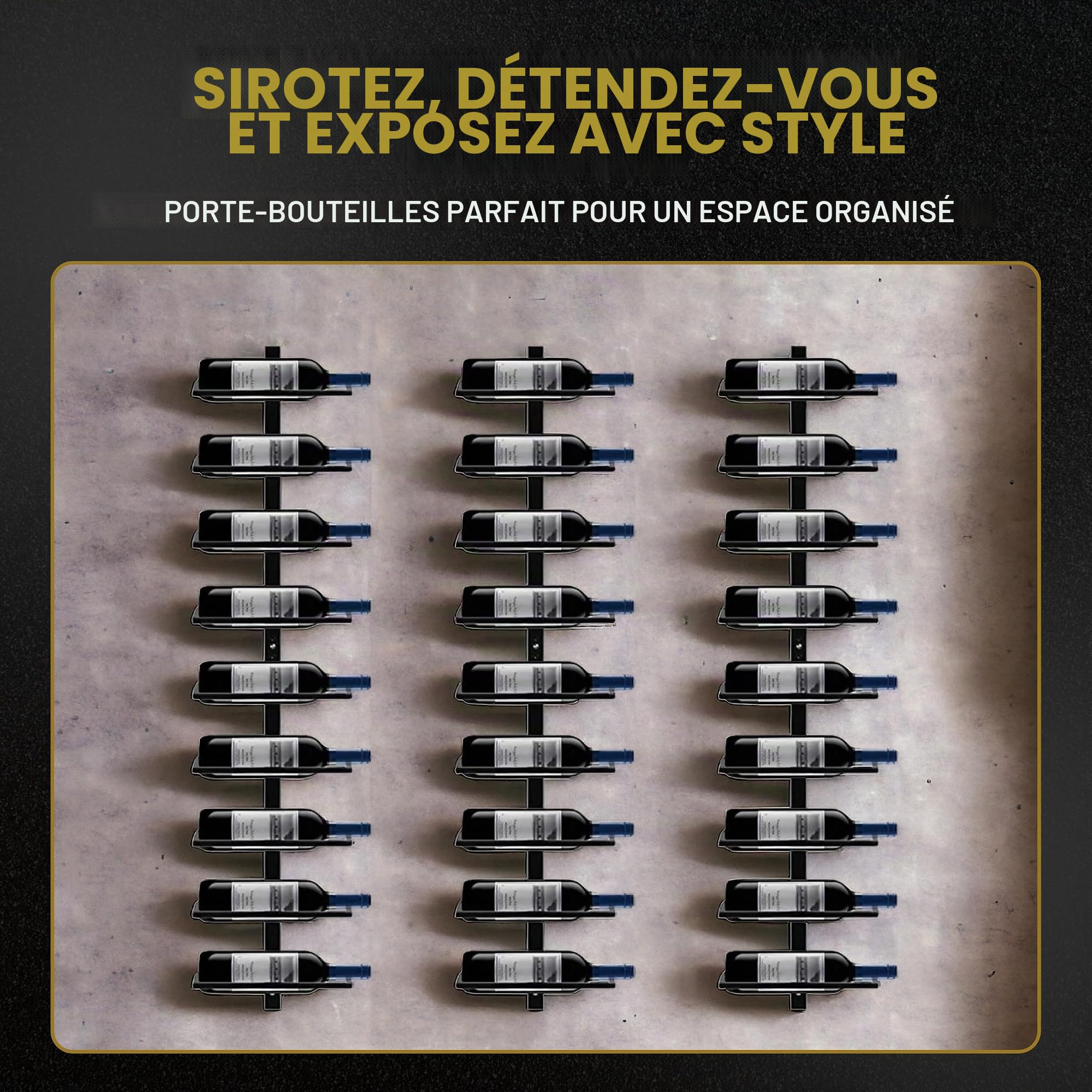 Porte-Bouteilles Mural pour 9 Bouteilles – Casier à Vin en Acier Noir Mat – Design Industriel – Gain de Place & Décoratif