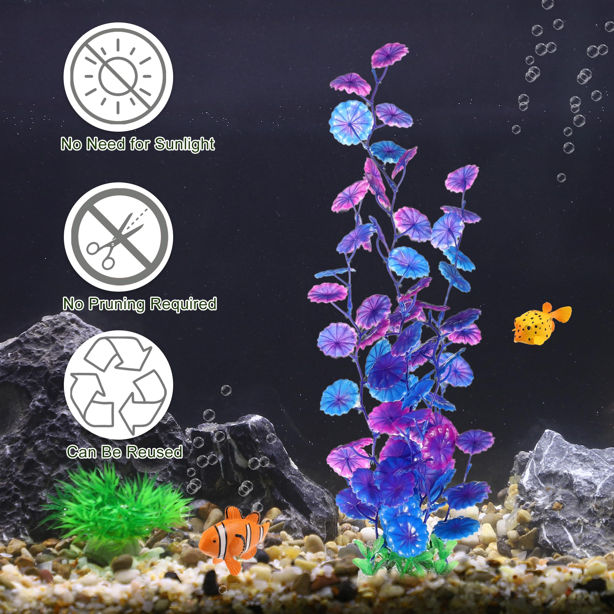 CAPASTEC Tall Aquarium Plants, Big Plastic Plants for Fish Tanks Decor 15.75" Height (Purple, 2pcs) - Image 4