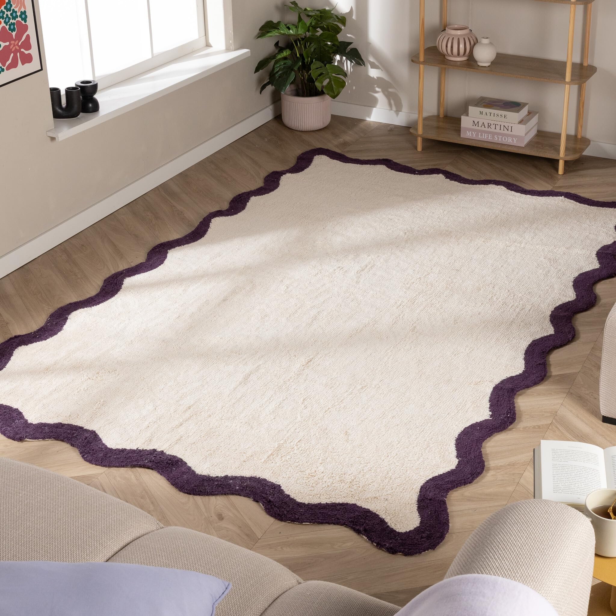 Tapis de salon de cuisine lavable FRAAI lilas crème pour repas en famille