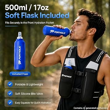 Running Vest for Women Men with 500ml Water Bottle |Adjustable Hydration Vest with Water Bladder |Reflective |Lightweight |Muti-Pockets
