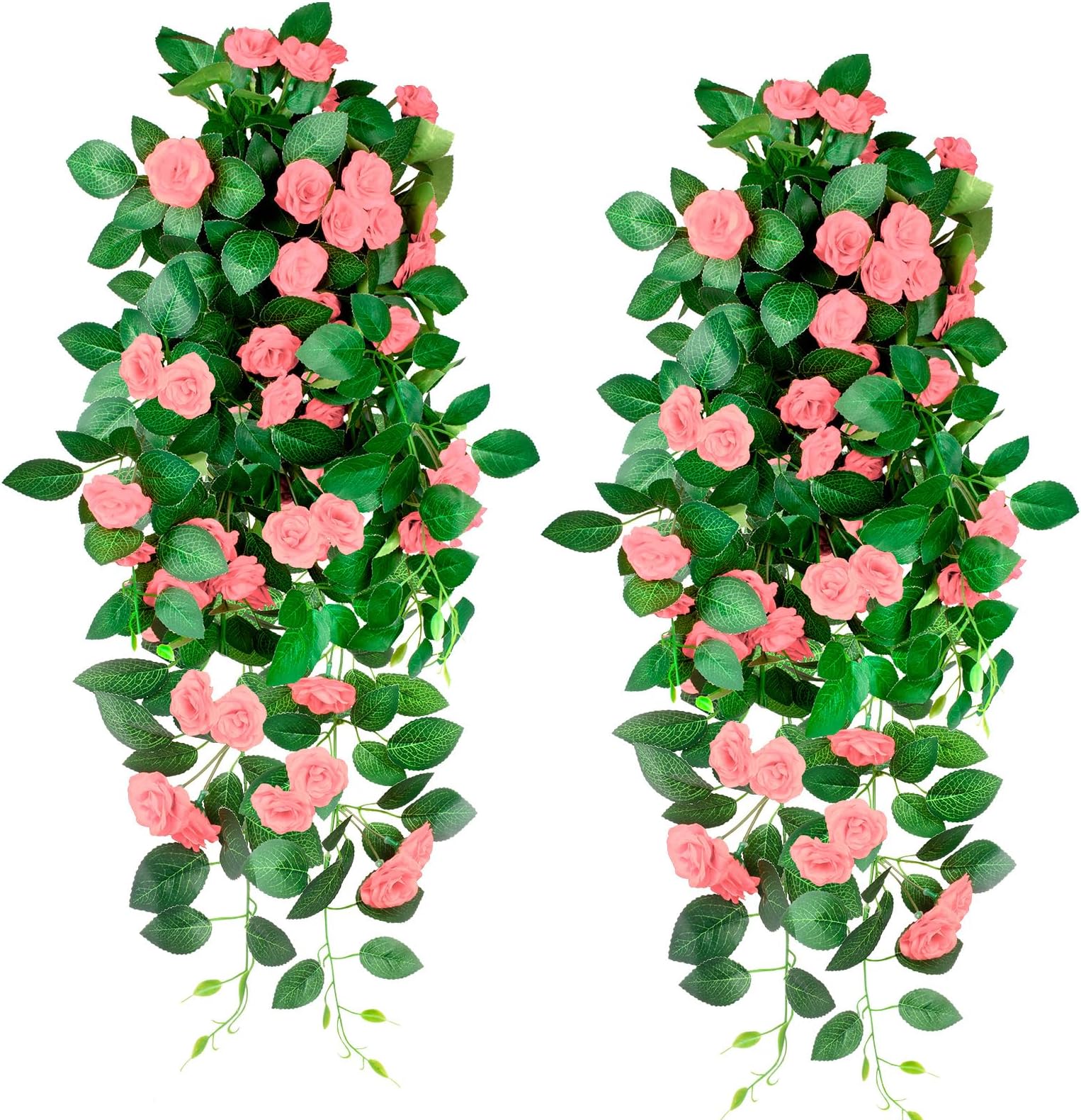 Shyshining Artificial Hanging Flowers 2PCS UV Resistant Artificial Rose Wire Vine Hanging Plants for Indoor Outdoor Garden Porch Eave Balcony Wall Decor(Pink)