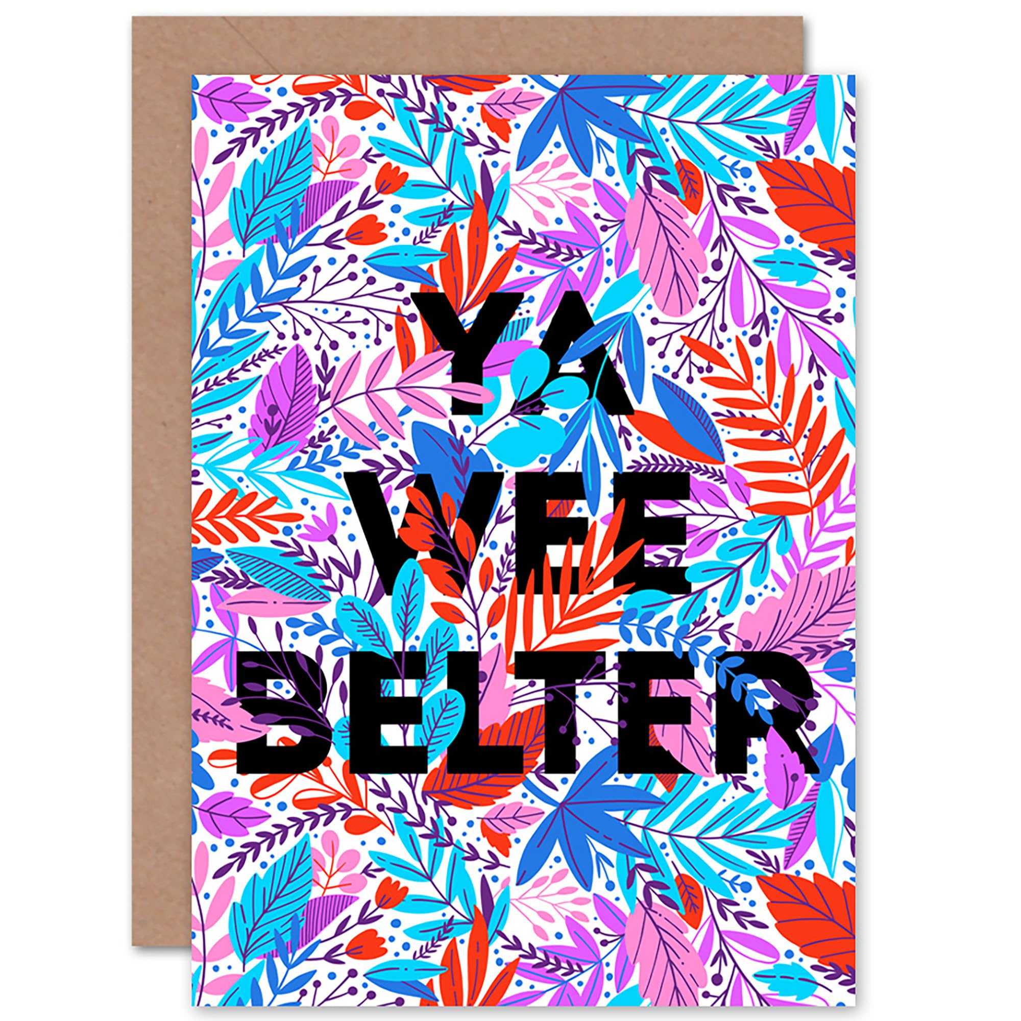 Wee Blue Coo Woven Flower Typography Scotland Wee Belter Greeting Card With Envelope Inside Premium Quality