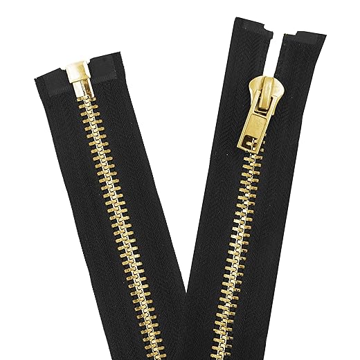 Mandala Crafts 20 Inch Metal Heavy Duty Zippers - #10 Black Tape Gold Tone Metal Separating Zippers for Sewing Jacket Coat Upholstery