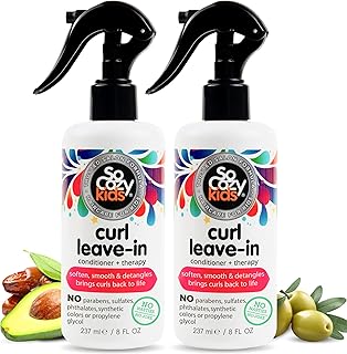 SoCozy Leave In Conditioner Spray (8 Fl Oz, Pack of 2) Detangler for Kids' Curly Hair, Tangle-Free Curls, Gentle & Nourishing with Keratin, Vitamin B5, Olive & Jojoba Oil, Paraben-Free