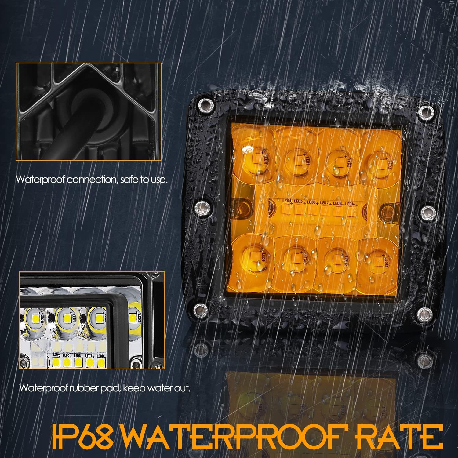 LED Cubes Amber, Nirider 2PCS 84W 3 Inch LED Pod Lights Off Road Driving Spot Flood Combo Light Bars Amber Fog Lights Square Work Light for Truck Car ATV UTV Boat