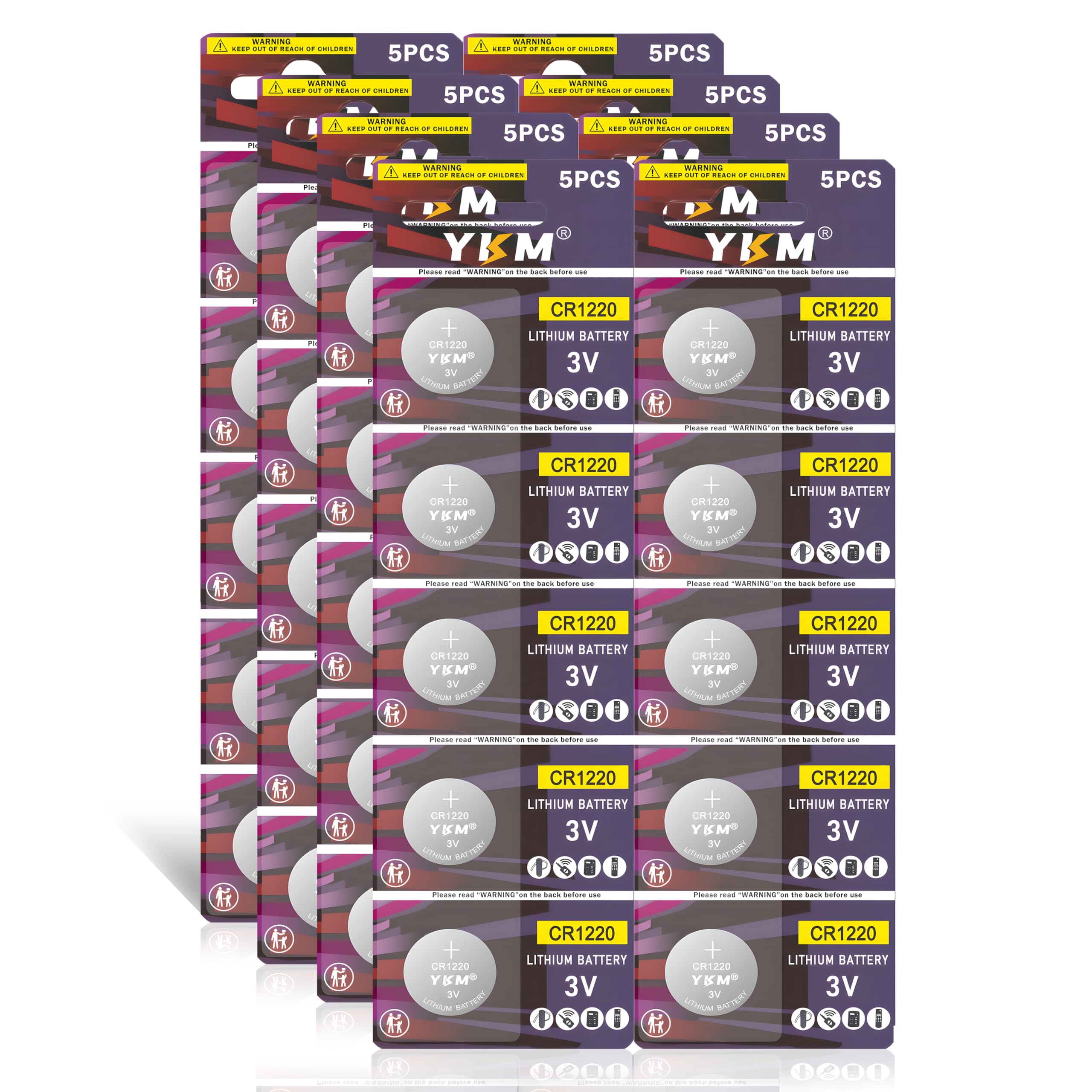 YKM 40 Pack CR1220 Battery CR 1220 3V Button Batteries for Watch Key Fob Car Remote LED Light