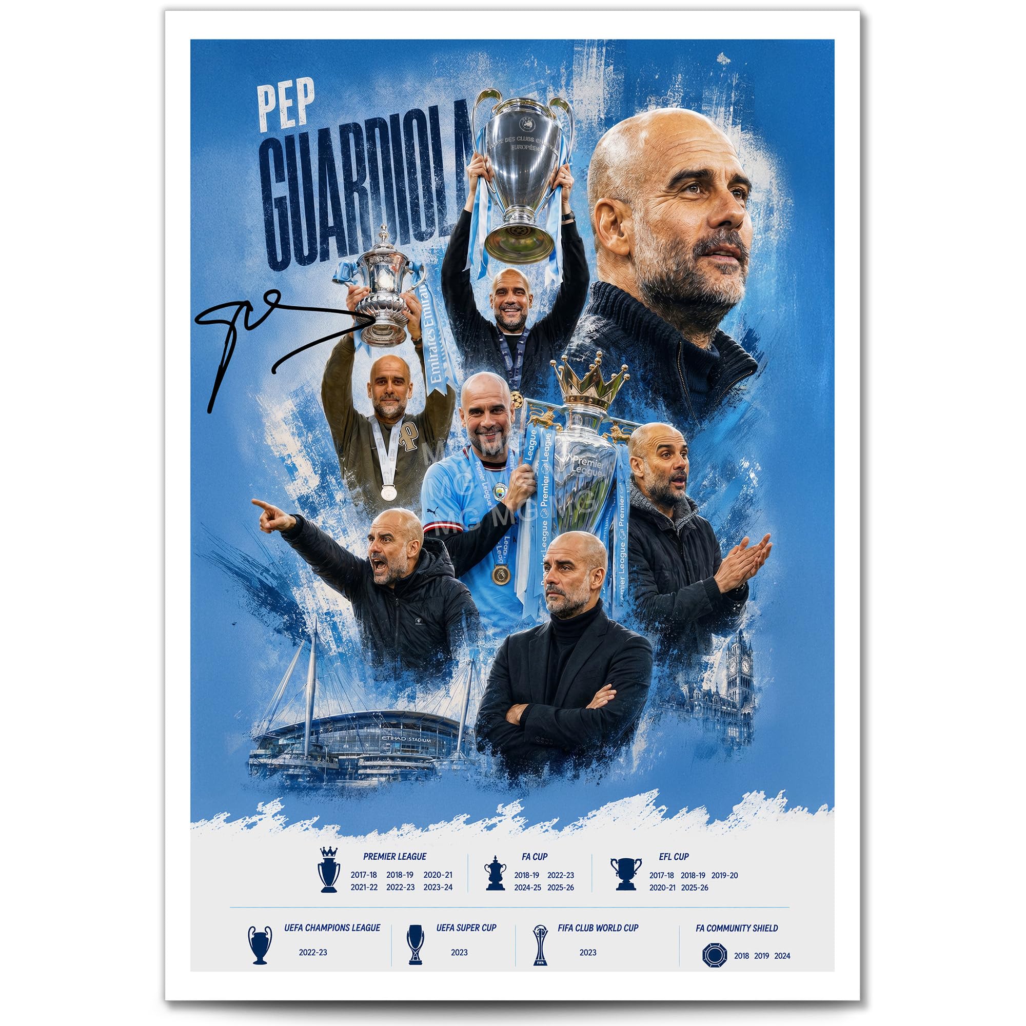 Mounted Gifts Trading Pep Guardiola 3, A4 Print (Unframed) Pep Guardiola Signed A4 Poster Photo Print Framed Autograph Gift Manager Manchester City Legend Treble Winner (Pep Guardiola 3, A4 Print (Unframed))