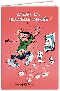 GASTON LAGAFFE Carte Meilleurs Vœux pour la Nouvelle Année Calendrier 31 décembre 1er janvier Illustration Dessin Humoristique Bande Dessinée Humour Belge BD Franquin Papier PEFC AFIE XGL 002 BA