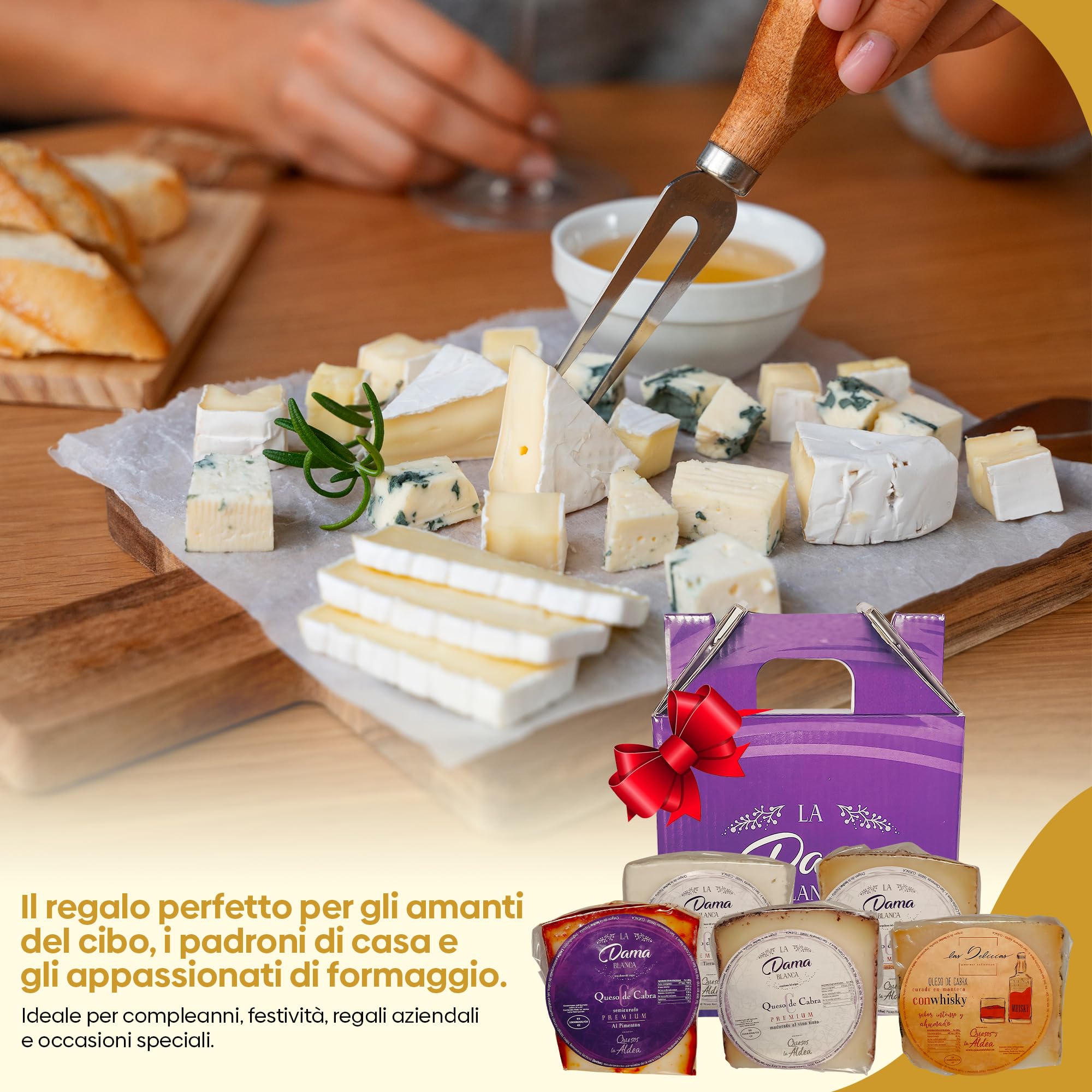 QUESOS LA ALDEA | Cesta Regalo di Formaggi di Capra – 5 Spicchi: Tierno, Semistagionato, al Vino Rosso, al Whisky e alla Paprika | Degustazione Gourmet | Cesto di Formaggi Artigianali