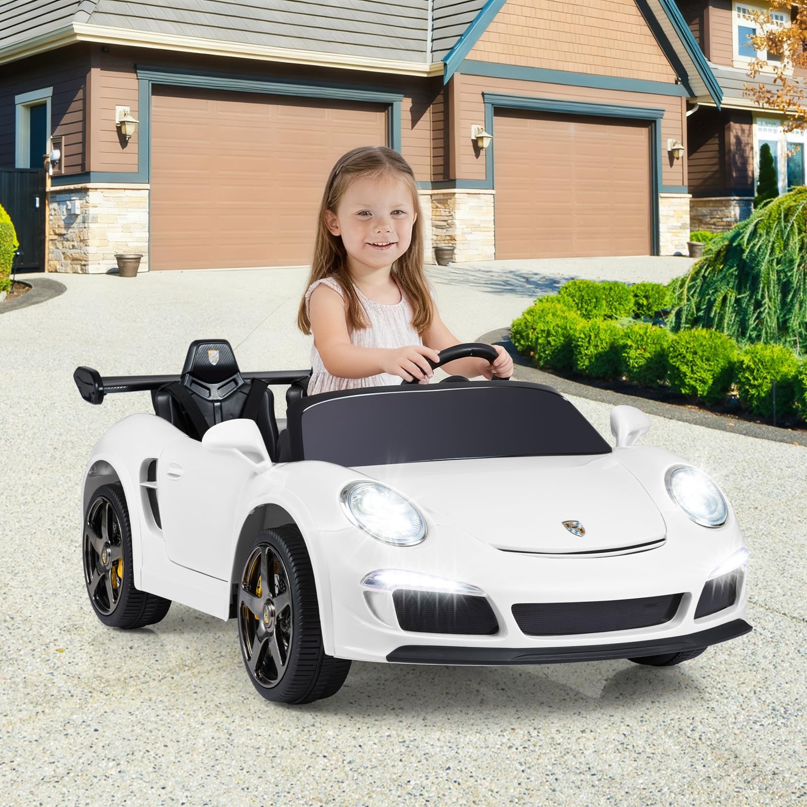 COSTWAY 24V Voiture Électrique Enfant 2 Places avec Télécommande 2,4G, Véhicule Électrique avec Lumières LED & Klaxon & Musique, 3-5 km/h, Charge 59kg pour Garçons Filles de 3-8 Ans (Blanc)